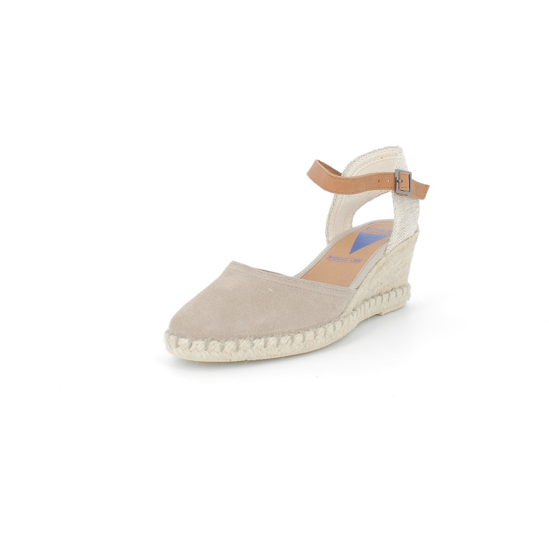Nu-pieds compensé beige en cuir