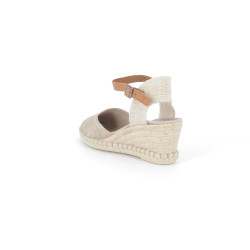 Nu-pieds compensé beige en cuir
