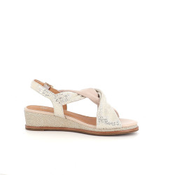 Nu-pieds en cuir crème et rose Fugitive