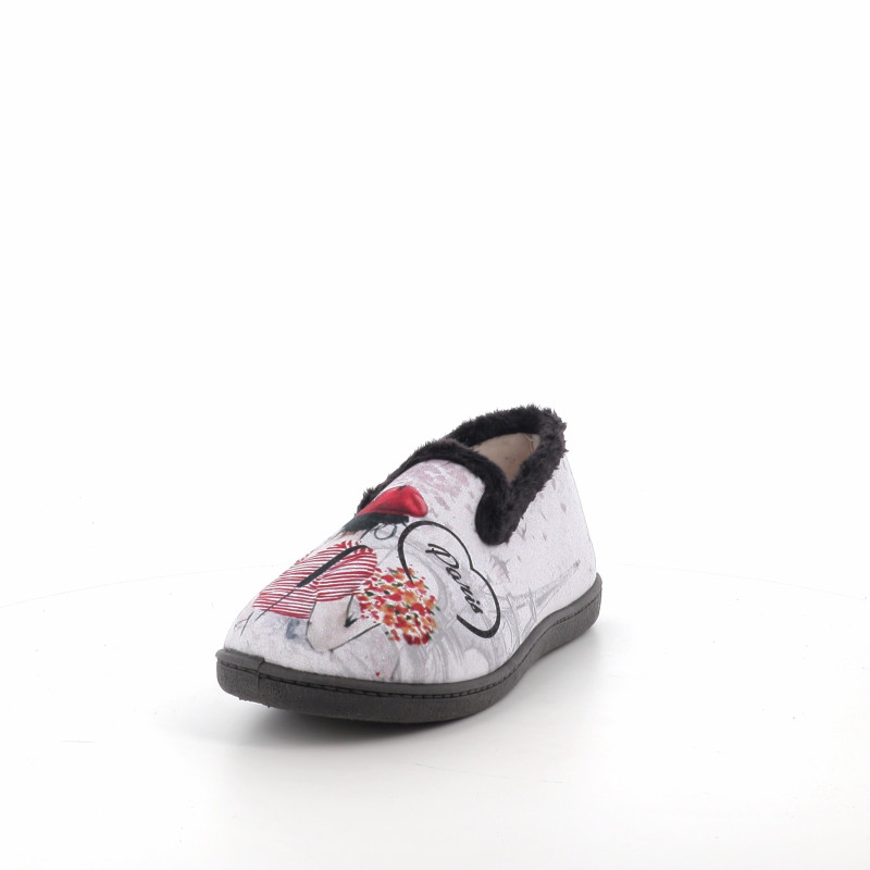 Chaussons Gris Perle Motif Parisienne Plumaflex
