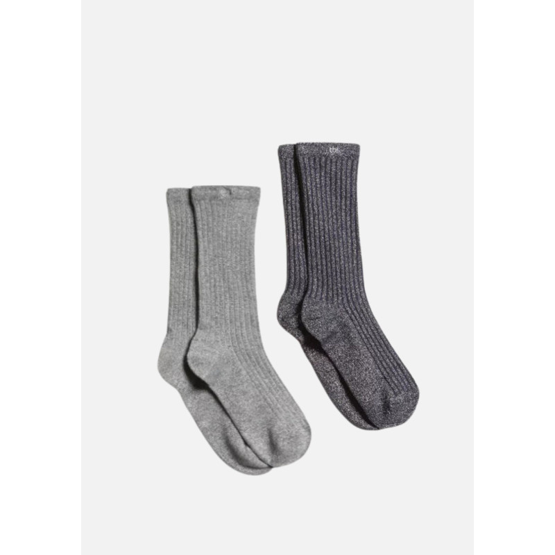 Duo de chaussettes TBS, noir et gris pailletés