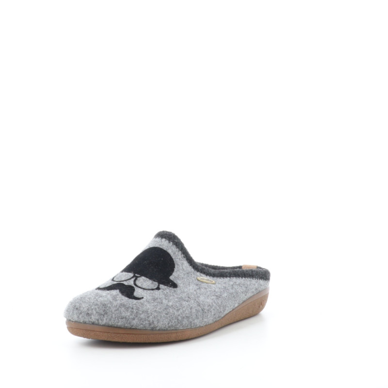 Pantoufles grises avec illustration moustache