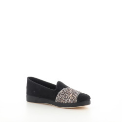 Pantoufles textile noir avec détails beige et léopard