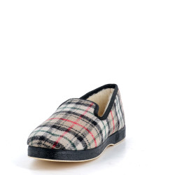 Chaussons Homme Beige et Noire en Textile Doublé de Pure Laine - Semelle en Caoutchouc