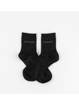 Chaussettes Lurex unies noires et broderie Victoria