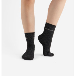 Chaussettes Lurex unies noires et broderie Victoria