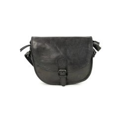 Sac à Bandoulière en Cuir Noir avec Rabat Bear