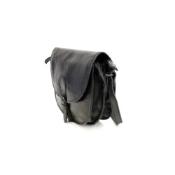 Sac à Bandoulière en Cuir Noir avec Rabat Bear
