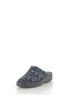 Mules bleues en textile avec broderies