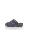 Mules bleues en textile avec broderies
