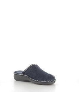 Mules bleues en textile avec broderies