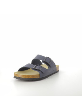 Mules bleues 2 bandes en cuir