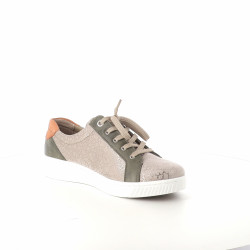Baskets basses grises et vertes lacets et zip