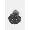 Bonnet gris avec pompom et décorations