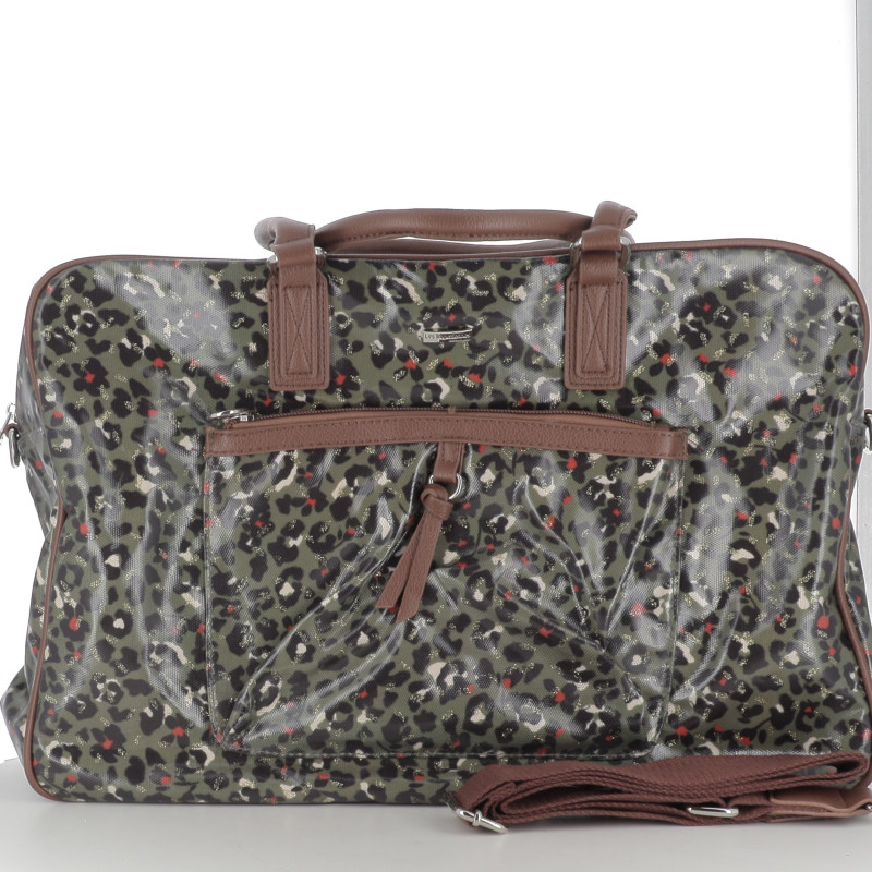 sac de voyage Tropéziennes vert à motifs léopard