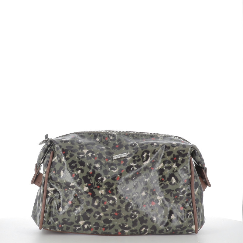 trousse de toilette Tropéziennes vert kaki à motifs léopard