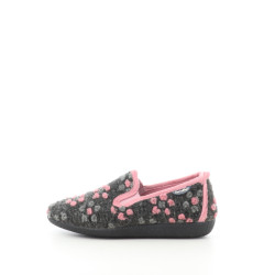Pantoufle textile grises et rose