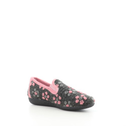 Pantoufle textile grises et rose