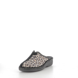 Mules noires en textile avec détails léopard
