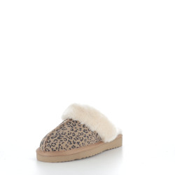 Mules en cuir beige à motif léopard