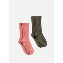 Duo de chaussettes TBS, bleu marine et rose pailletés