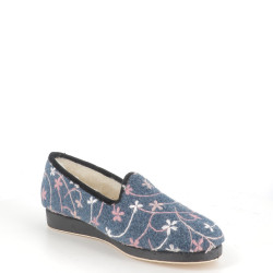 Chausson bleu a fleurs rose