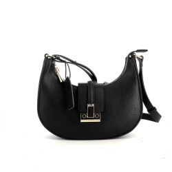 Sac en cuir noir Fuchsia