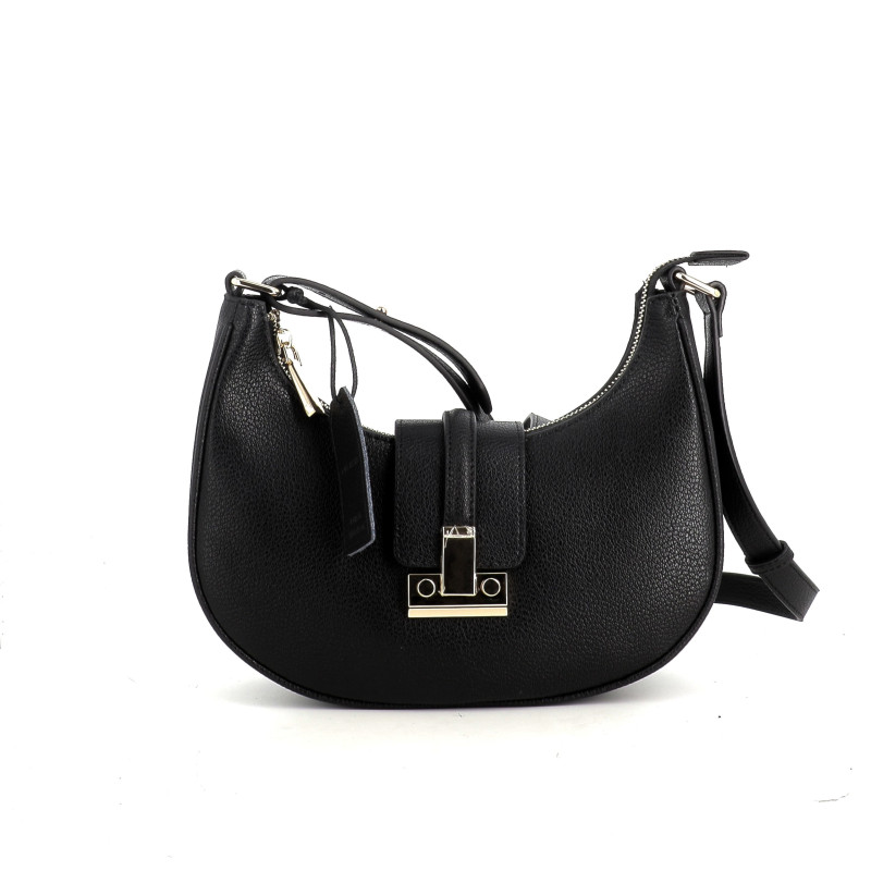 Sac en cuir noir Fuchsia
