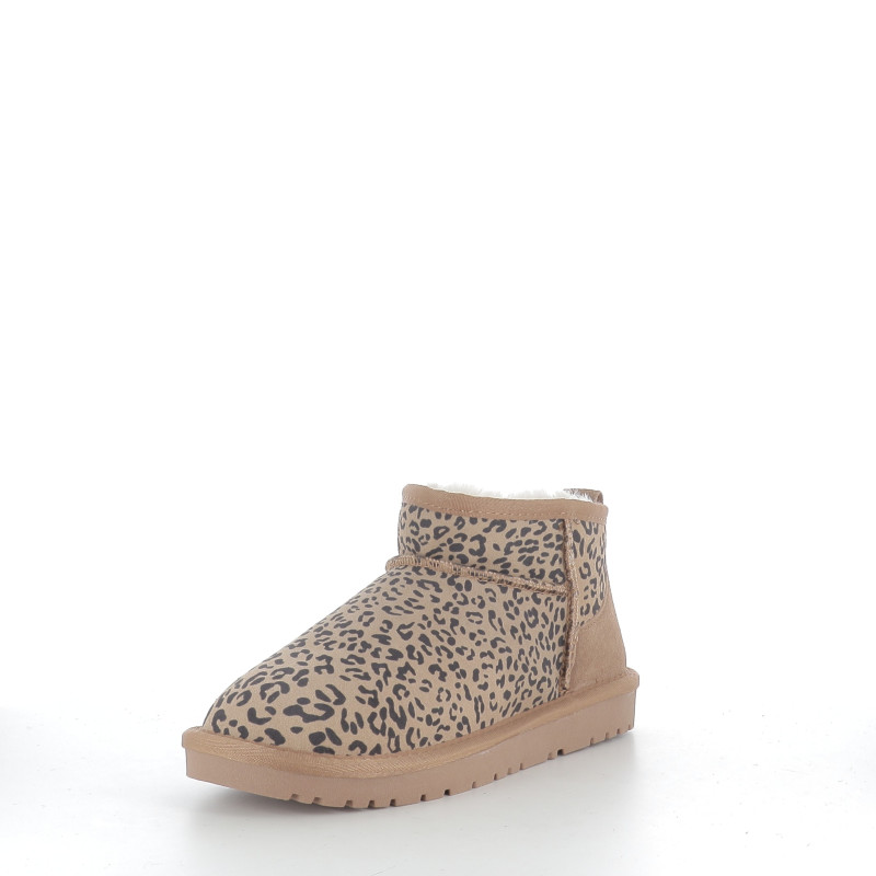 Bottines beiges en cuir avec détails léopard