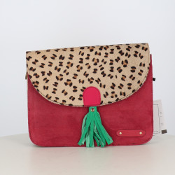 Grande pochette Soruka rouge à rabat léopard