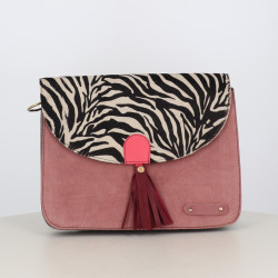 Grande pochette Soruka rose à rabat zèbre