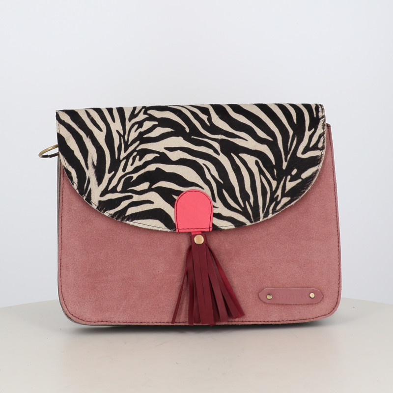 Grande pochette Soruka rose à rabat zèbre