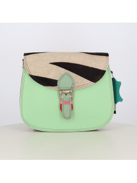 Petit sac arrondi Soruka vert à rabat zèbre