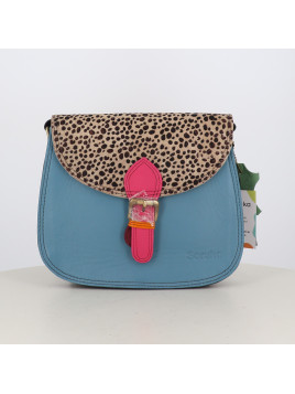 Petit sac arrondi Soruka bleu à rabat à pois