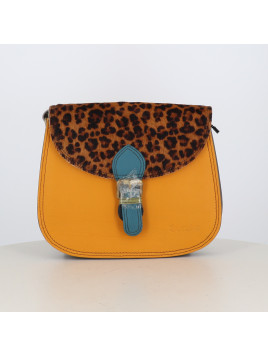 Petit sac arrondi Soruka jaune à rabat léopard