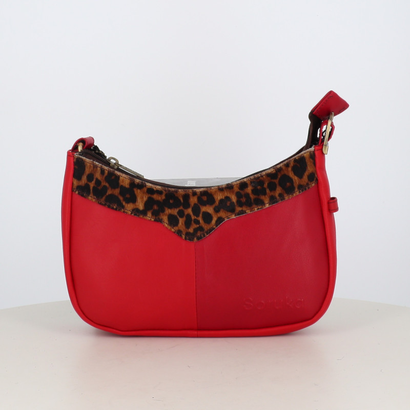 Sac baguette Soruka rouge et léopard
