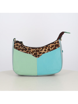 Sac baguette Soruka vert / bleu et léopard