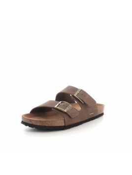 Mules marron 2 bandes en cuir