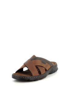 Mules marron 2 bandes croisées en cuir