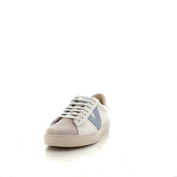 Baskets en cuir beige et bleu Victoria