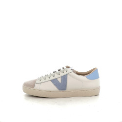 Baskets en cuir beige et bleu Victoria