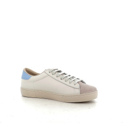 Baskets en cuir beige et bleu Victoria