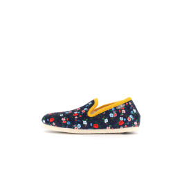 Chaussons Bleu Marine à Motif Fleurs Semelflex