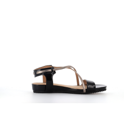 compensé nu pied noir en cuir