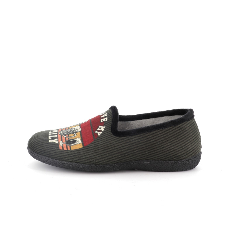 Chausson fermé homme noir et  vert kaki et à motif - Anjou-chaussures
