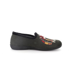 Chausson fermé homme noir et  vert kaki et à motif - Anjou-chaussures