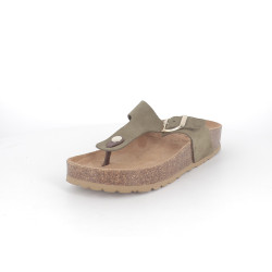 Mule vert kaki en cuir