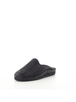 Mules textile à carreaux gris