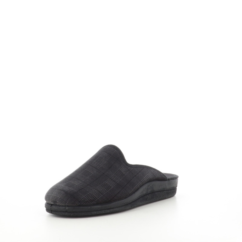 Mules textile à carreaux gris