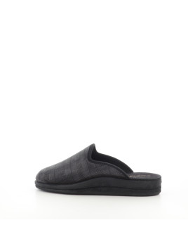 Mules textile à carreaux gris